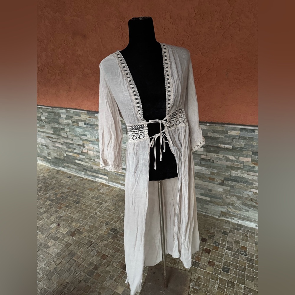 Bohemian Cream Long Cardigan rebelión again duster/cover up - Picture 1 of 8